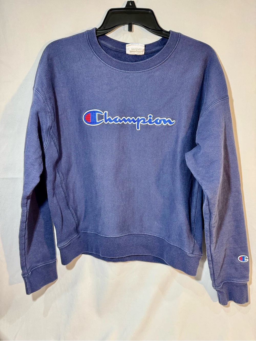 Vintage Champion Reverse Weave Women's Navy Logo Crewneck Sweatshirt Size L